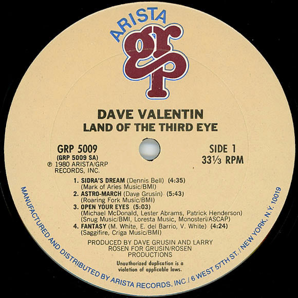 Dave Valentin : Land Of The Third Eye (LP, Album, Hub)