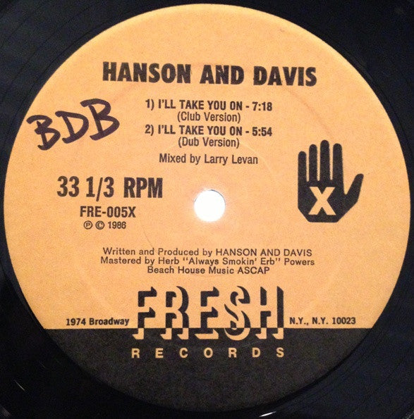 Hanson And Davis* : I'll Take You On / Hungry For Your Love / Hold On To Yesterday (12", EP, M/Print)