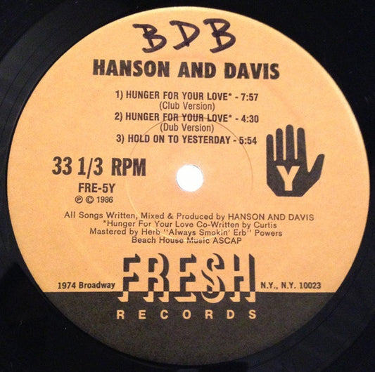 Hanson And Davis* : I'll Take You On / Hungry For Your Love / Hold On To Yesterday (12", EP, M/Print)
