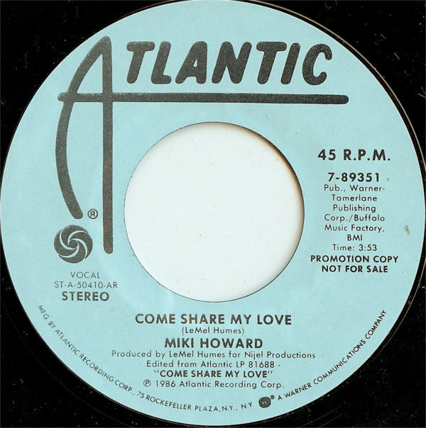 Miki Howard : Come Share My Love (7", Promo)