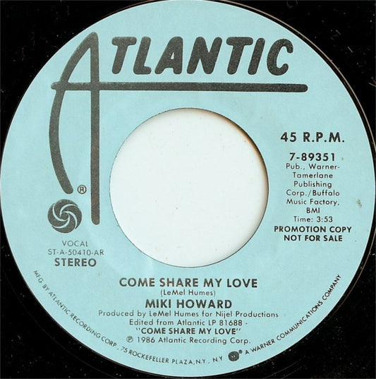 Miki Howard : Come Share My Love (7", Promo)