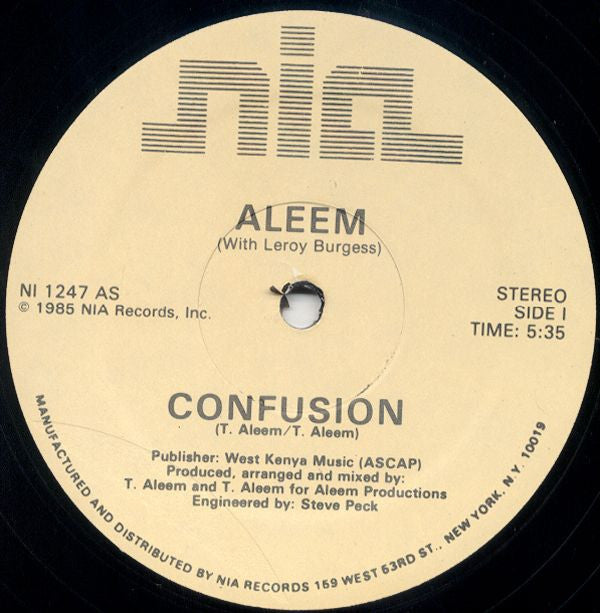 Aleem With Leroy Burgess : Confusion (12")