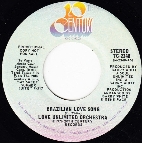 Love Unlimited Orchestra : Brazilian Love Song (7", Single, Mono, Promo)