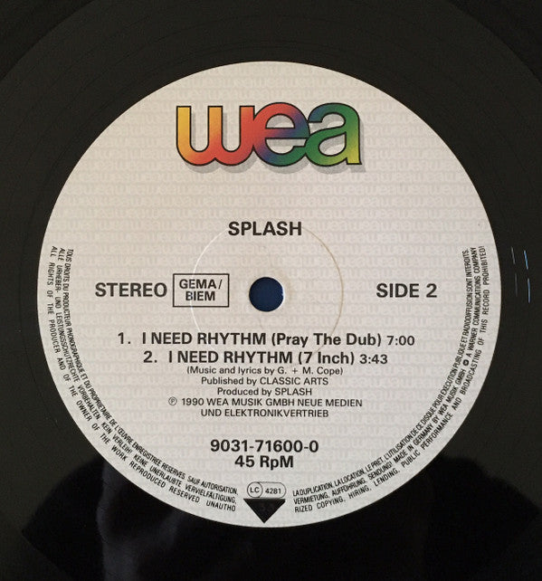 Splash (3) : I Need Rhythm (12")