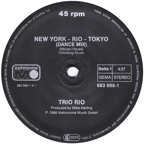 Trio Rio : New York - Rio - Tokyo (12", Maxi)