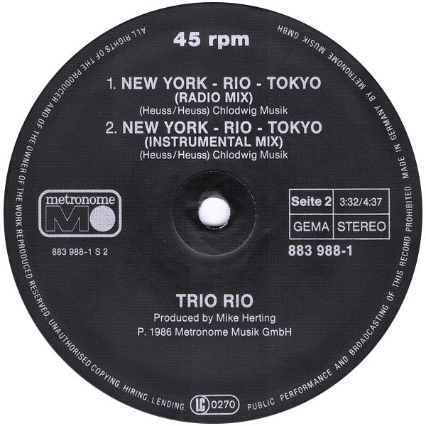 Trio Rio : New York - Rio - Tokyo (12", Maxi)