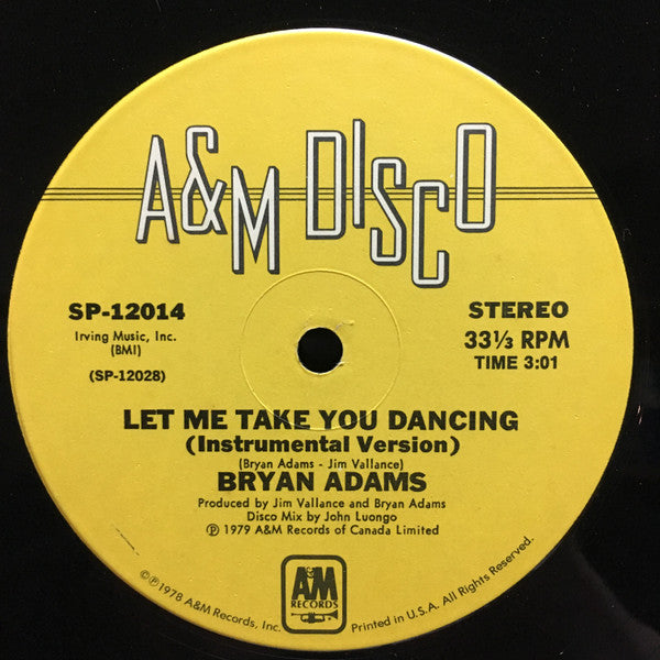 Bryan Adams : Let Me Take You Dancing (12", Ind)