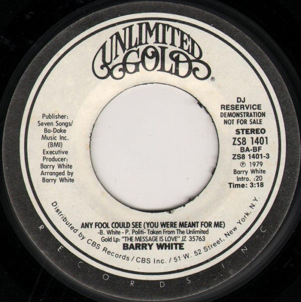 Barry White : Any Fool Could See (You Were Meant For Me) (7", Promo)