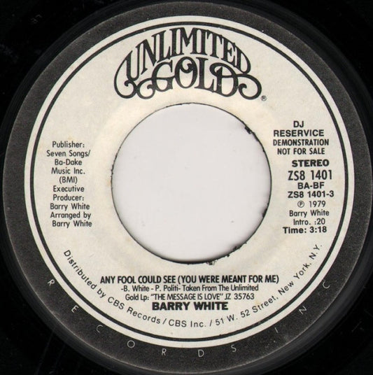 Barry White : Any Fool Could See (You Were Meant For Me) (7", Promo)