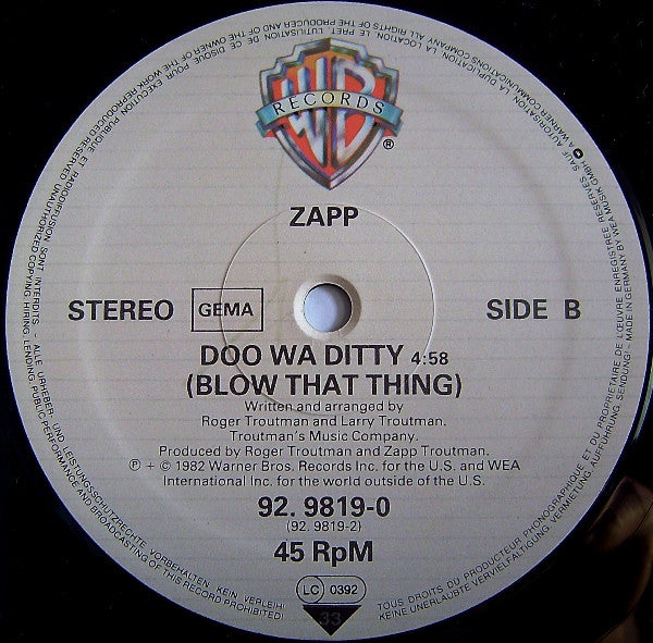 Zapp : Dance Floor / Doo Wah Ditty (12", Maxi, Ltd)