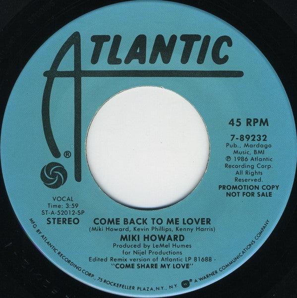 Miki Howard : Come Back To Me Lover (7", Promo)