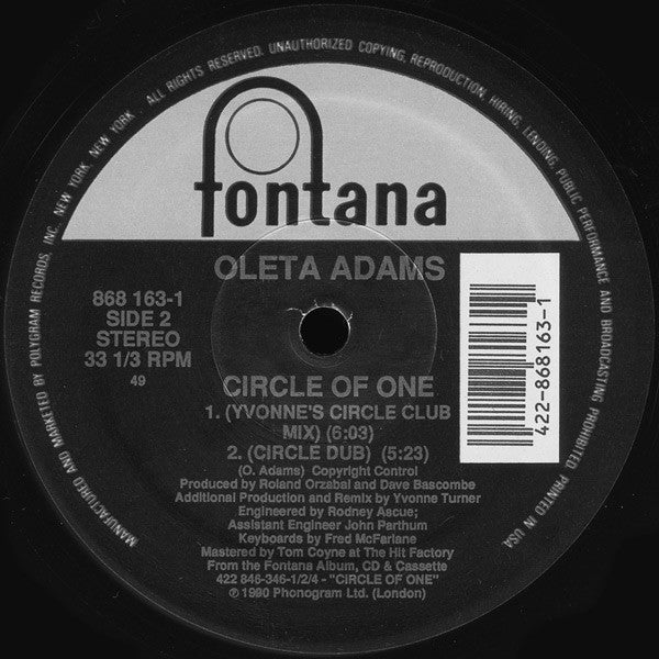 Oleta Adams : Circle Of One (12")