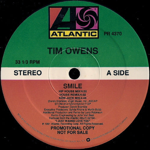 Tim Owens : Smile (12", Maxi, Promo)