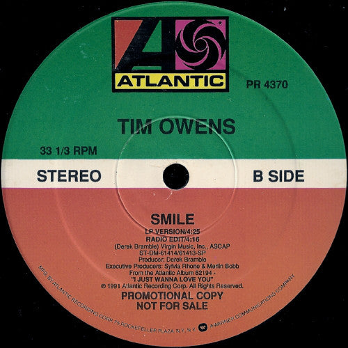 Tim Owens : Smile (12", Maxi, Promo)