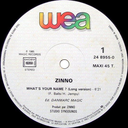 Zinno : What's Your Name? (Version Originale) (12", Maxi)