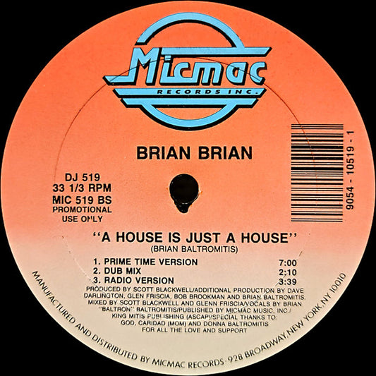 Brian Brian : A House Is Just A House (12", Promo)