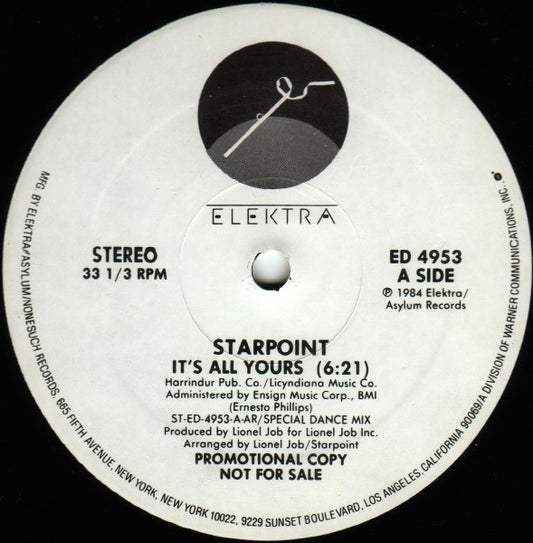 Starpoint : It's All Yours (12", Promo)