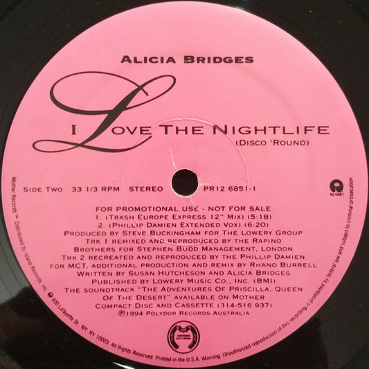Alicia Bridges : I Love The Nightlife (Disco 'Round) (12", Promo)