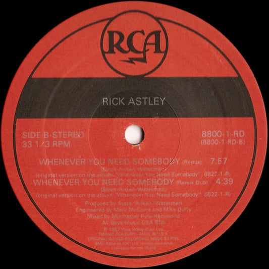 Rick Astley : Whenever You Need Somebody (12", Single)