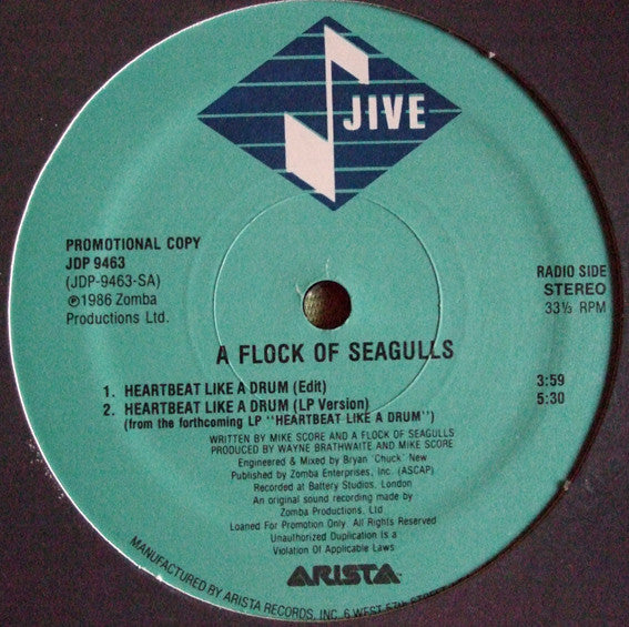 A Flock Of Seagulls : Heartbeat Like A Drum (12", Single, Promo)