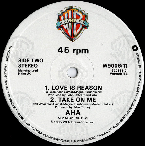 a-ha : Take On Me (Extended Version) (12", Single)