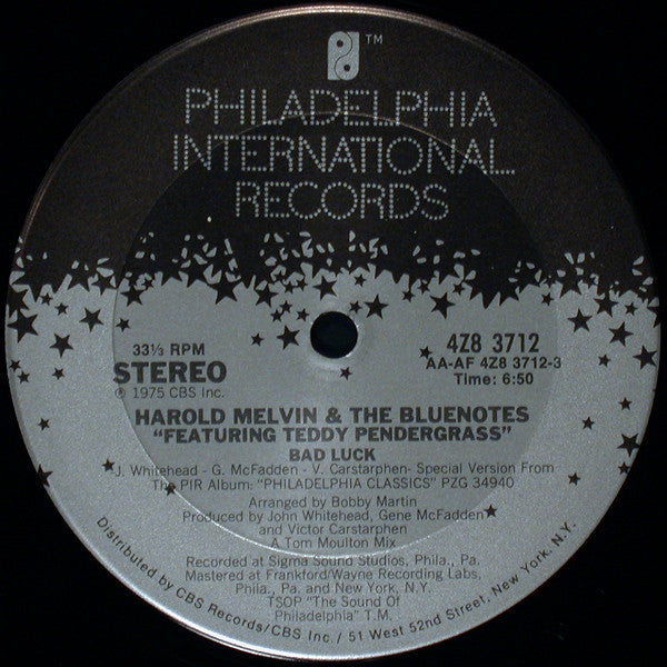 Harold Melvin And The Blue Notes Featuring Teddy Pendergrass : Bad Luck / Don't Leave Me This Way (12", Single)