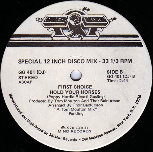 First Choice : Hold Your Horses (12", Single, Promo)