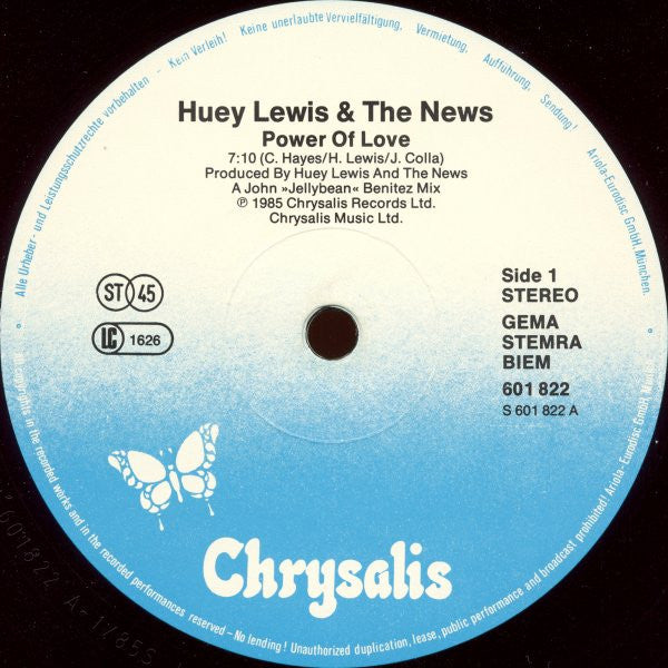 Disco de Vinil - Huey Lewis And The News* - Power Of Love (12", Single, Promo) VG+
