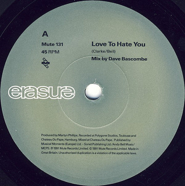Disco de Vinil - Erasure - Love To Hate You (12", Maxi) VG+
