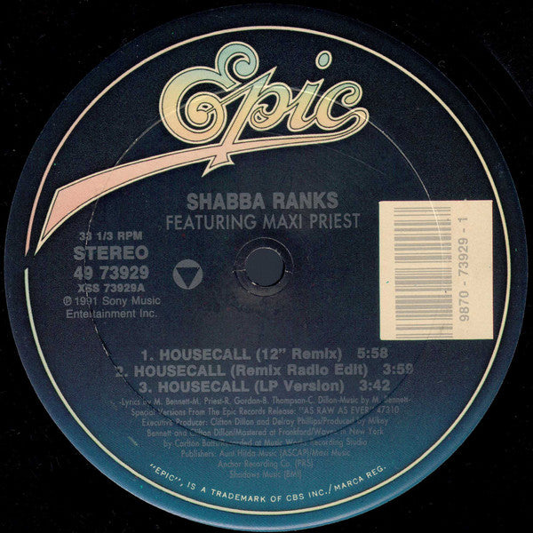 Shabba Ranks : Housecall (12")