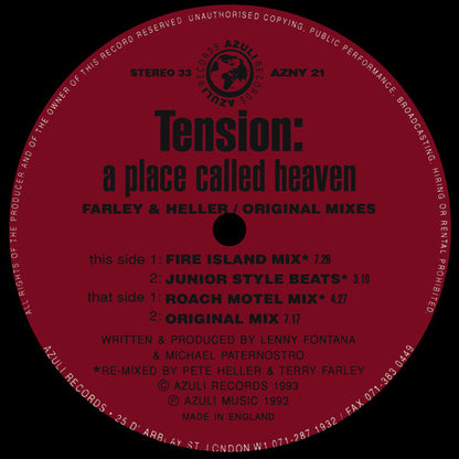 Tension : A Place Called Heaven (Joey Negro Re-Mixes • Farley/Heller Mixes) (2x12", Single)