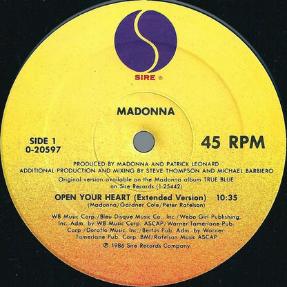 Madonna : Open Your Heart (12", Maxi)