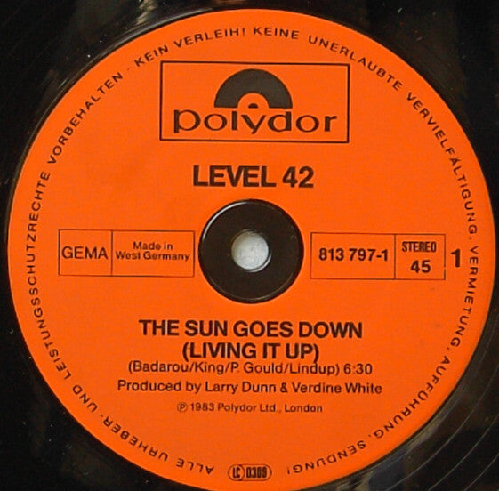 Level 42 : The Sun Goes Down (Living It Up) (12", Maxi)