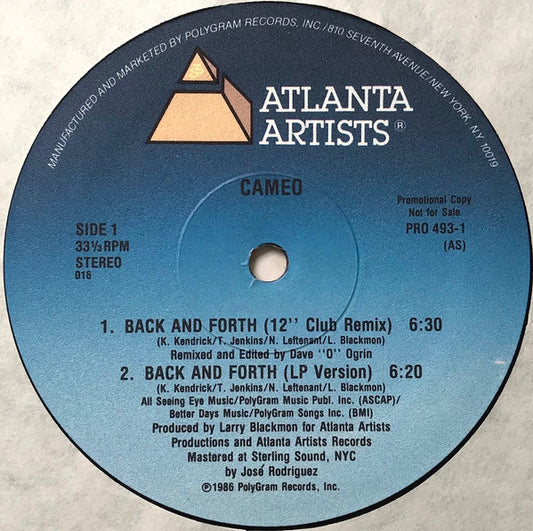 Cameo : Back And Forth (12", Promo)