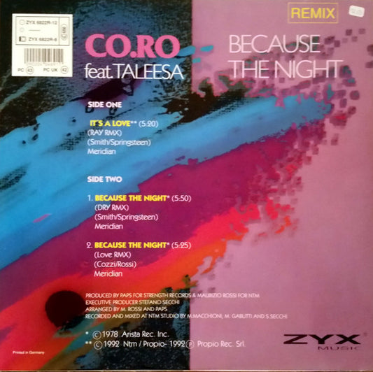 CO.RO* Feat. Taleesa : Because The Night (Remix) (12")