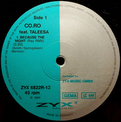 CO.RO* Feat. Taleesa : Because The Night (Remix) (12")