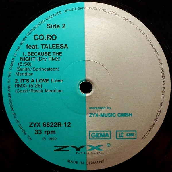 CO.RO* Feat. Taleesa : Because The Night (Remix) (12")