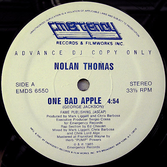 Nolan Thomas : One Bad Apple (12", Promo)