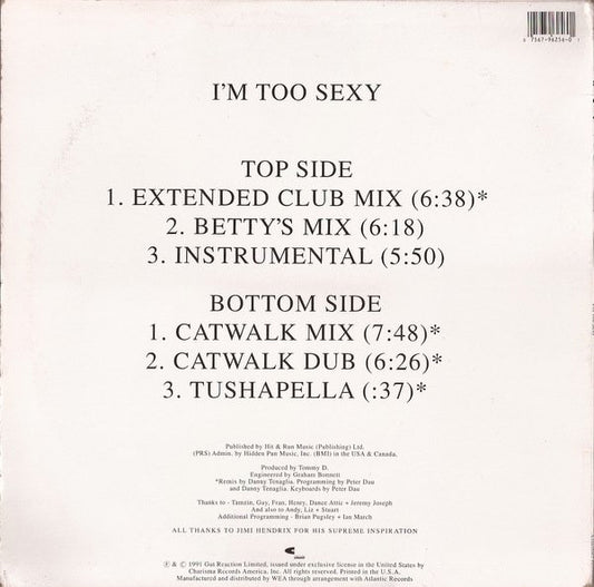 R ★ S ★ F* : I'm Too Sexy (12", Single)