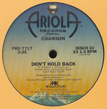 Chanson : Don't Hold Back (12", Promo)