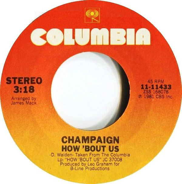Champaign : How 'Bout Us / Spinnin' (7", Single, Styrene, San)