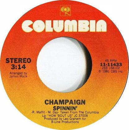 Champaign : How 'Bout Us / Spinnin' (7", Single, Styrene, San)