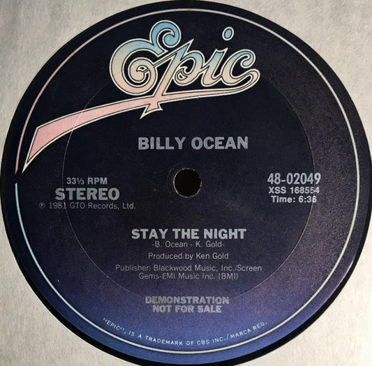 Billy Ocean : Stay The Night (12", Promo)