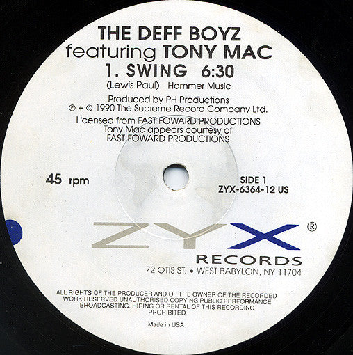 The Deff Boyz Featuring Tony Mac : Swing (12", Maxi)