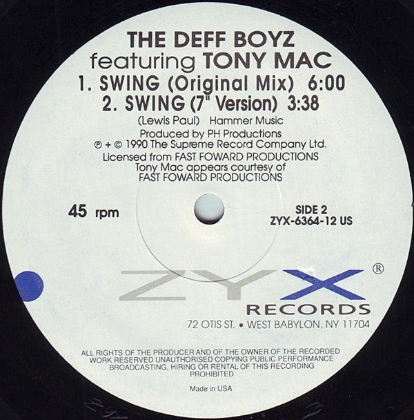 The Deff Boyz Featuring Tony Mac : Swing (12", Maxi)