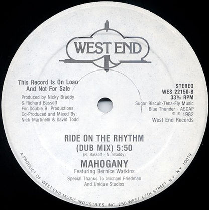 Mahogany Featuring Bernice Watkins : Ride On The Rhythm (12", Promo)