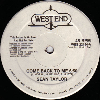 Sean Taylor : Come Back To Me (12", Single, Promo)