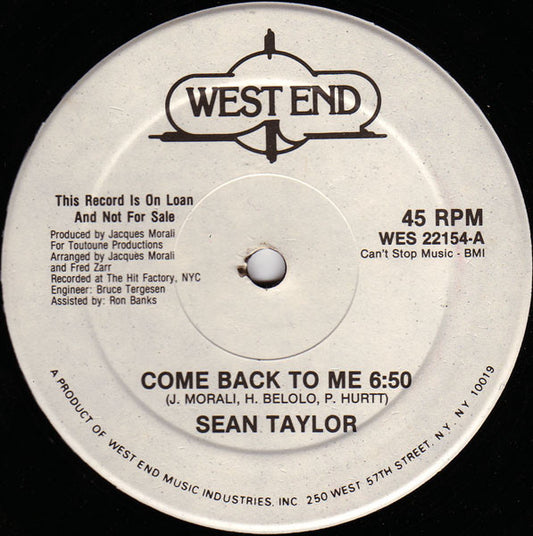 Sean Taylor : Come Back To Me (12", Single, Promo)