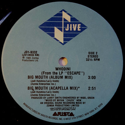 Whodini : Big Mouth (12", Single)