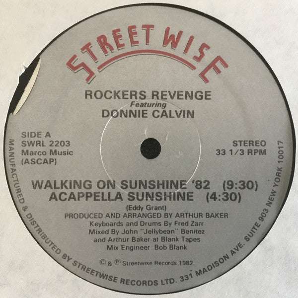 Rockers Revenge Featuring Donnie Calvin : Walking On Sunshine '82 (12", Sou)